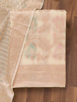 Koskii - Cream Zari Banarasi Unstitched Top with Unstitched Bottom and Dupatta (Set of 3)