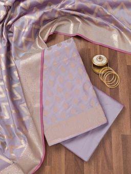 Koskii - Lavender Printed Banarasi Unstitched Top with Unstitched Bottom and Dupatta (Set of 3)