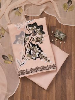 Koskii - Beige Sequins Tissue Unstitched Top with Unstitched Bottom and Dupatta (Set of 3)