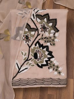 Koskii - Light Brown Sequins Tissue Unstitched Top with Unstitched Bottom and Dupatta (Set of 3)