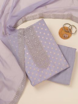 Koskii - Lavender Zari Art Silk Unstitched Top with Unstitched Bottom and Dupatta (Set of 3)