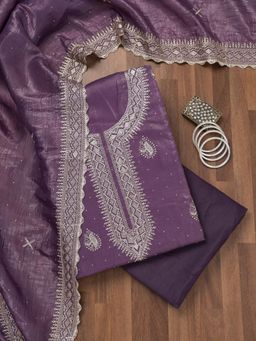 Koskii - Lavender Zari Tissue Unstitched Top with Unstitched Bottom and Dupatta (Set of 3)