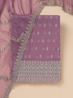 Koskii - Lavender Zari Organza Unstitched Top with Unstitched Bottom and Dupatta (Set of 3)