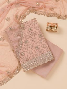 Koskii - Peach Zari Georgette Unstitched Top with Unstitched Bottom and Dupatta (Set of 3)