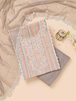 Koskii - Grey Thread Crepe Unstitched Top with Unstitched Bottom and Dupatta (Set of 3)