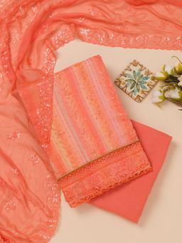 Koskii - Peach Sequins Georgette Unstitched Top with Unstitched Bottom and Dupatta (Set of 3)
