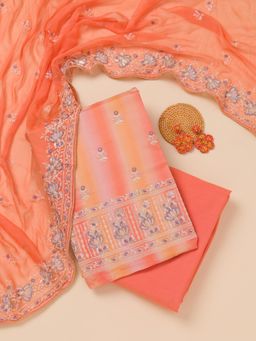 Koskii - Peach Thread Chiffon Unstitched Top with Unstitched Bottom and Dupatta (Set of 3)