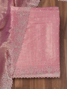 Koskii - Lavender Stone Organza Unstitched Top with Unstitched Bottom and Dupatta (Set of 3)