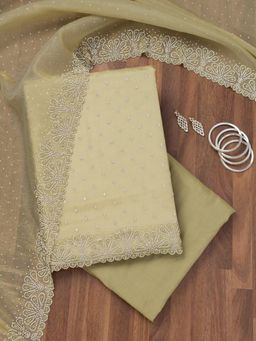 Koskii - Pista Green Stone Organza Unstitched Top with Unstitched Bottom and Dupatta (Set of 3)