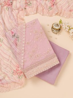 Koskii - Lavender Thread Chiffon Unstitched Top with Unstitched Bottom and Dupatta (Set of 3)