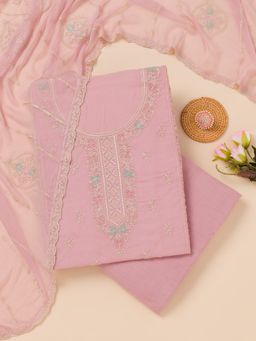 Koskii - Lavender Zari Georgette Unstitched Top with Unstitched Bottom and Dupatta (Set of 3)