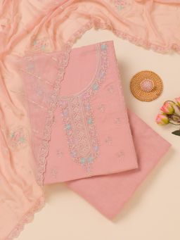 Koskii - Peach Zari Georgette Unstitched Top with Unstitched Bottom and Dupatta (Set of 3)