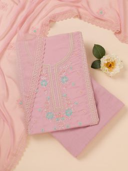 Koskii - Lavender Zari Georgette Unstitched Top with Unstitched Bottom and Dupatta (Set of 3)