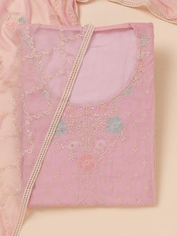 Koskii - Lavender Zari Georgette Unstitched Top with Unstitched Bottom and Dupatta (Set of 3)