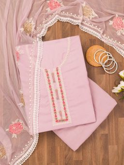 Koskii - Lavender Thread Georgette Unstitched Top with Unstitched Bottom and Dupatta (Set of 3)