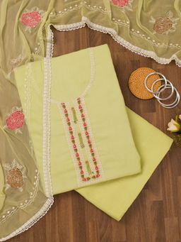 Koskii - Yellow Thread Georgette Unstitched Top with Unstitched Bottom and Dupatta (Set of 3)