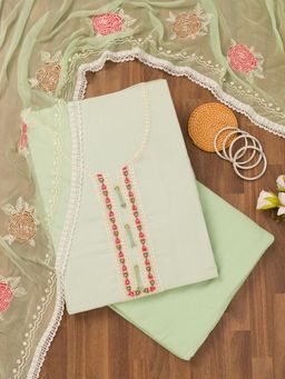 Koskii - Pista Green Georgette Unstitched Top with Unstitched Bottom and Dupatta (Set of 3)