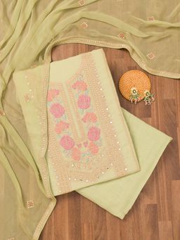 Koskii - Pista Green Georgette Unstitched Top with Unstitched Bottom and Dupatta (Set of 3)