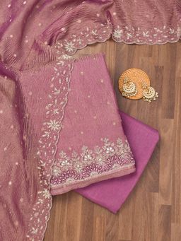 Koskii - Lavender Zardozi Tissue Unstitched Top with Unstitched Bottom and Dupatta (Set of 3)