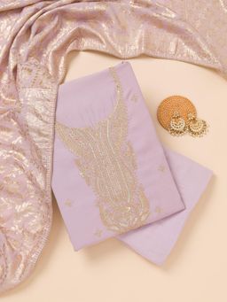 Koskii - Lavender Zari Chanderi Unstitched Top with Unstitched Bottom and Dupatta (Set of 3)