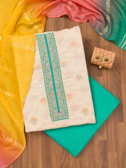 Koskii - Blue Zari Banarasi Unstitched Top with Unstitched Bottom and Dupatta (Set of 3)