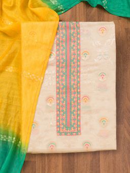 Koskii - Peach Zari Banarasi Unstitched Top with Unstitched Bottom and Dupatta (Set of 3)