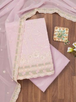Koskii - Lavender Sequins Georgette Unstitched Top with Unstitched Bottom and Dupatta (Set of 3)