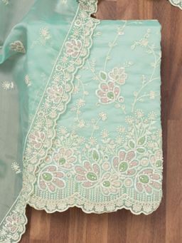 Koskii - Sea Blue Sequins Organza Unstitched Top with Unstitched Bottom and Dupatta (Set of 3)