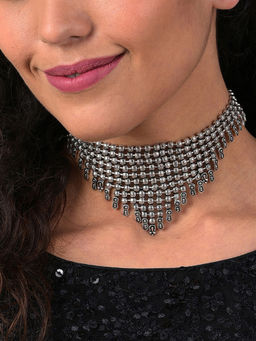 Sohi - Silver Toned Brass Silver Plated Oxidised Necklace