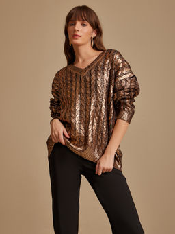 Kazo - Brown Foiled Sweater