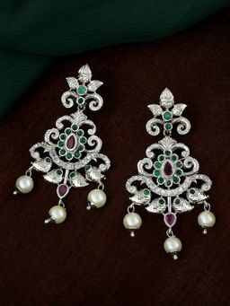 Estele - Rhodium Plated CZ Swirling Symphony Earrings with Pearl and Crystals for Women