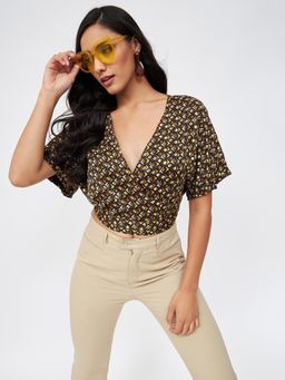 Kibo - Brown Polyester Crop Top