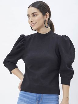 Kibo - Women Black Polyester 3/4th Sleeves Solid Top