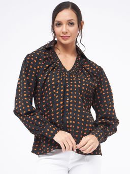 Kibo - Abstract V-Neck Button Down Blouse for Women