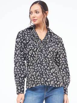 Kibo - Floral V-Neck Button Down Blouse for Women