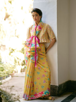 Uri by Mrunalini Rao - Yellow Dahlia Saree with Unstitched Blouse