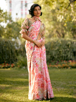 Uri by Mrunalini Rao - Pink Magnolia Saree with Unstitched Blouse