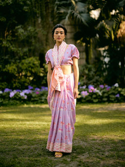 Uri by Mrunalini Rao - Lavender Hyacinth Saree with Unstitched Blouse