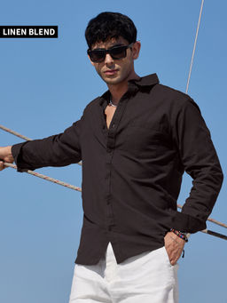 The Souled Store - Solids Brown Cotton Linen Shirt