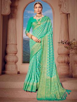 Akhilam - Georgette Sea Green Woven Designer Saree With Blouse Piece