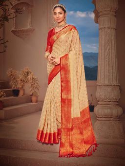 Akhilam - Georgette Cream Woven Designer Saree With Blouse Piece