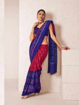 Akhilam - Cotton Blend Pink Printed Designer Saree With Blouse Piece