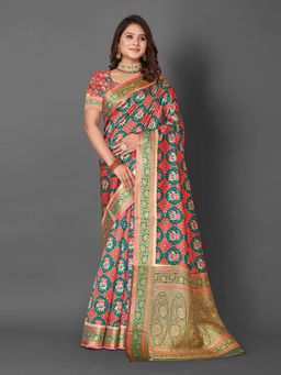 Akhilam - Cotton Blend Multi Woven Designer Saree With Blouse Piece