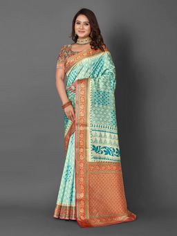 Akhilam - Cotton Blend Blue Woven Designer Saree With Blouse Piece