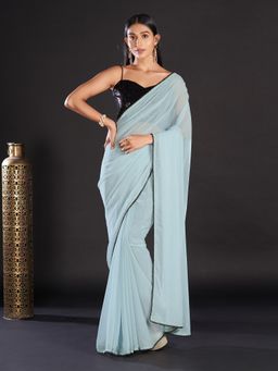 Akhilam - Georgette Blue Embellished Designer Saree With Blouse Piece