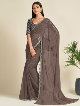 Sareemall - Georgette Brown Embellished Designer Saree With Blouse Piece