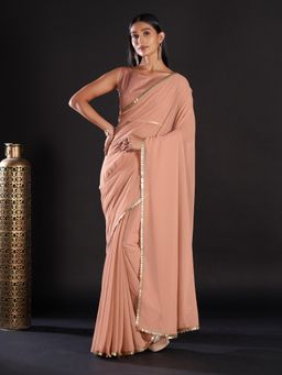 Akhilam - Georgette Mauve Solid And Embellished Designer Saree With Blouse Piece