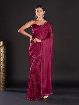 Akhilam - Georgette Wine Embellished Designer Saree With Blouse Piece