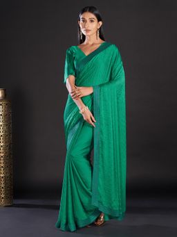 Akhilam - Satin Sea Green Embellished Designer Saree With Blouse Piece