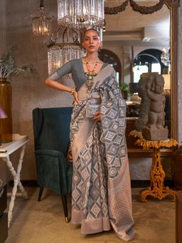 Akhilam - Pure Linen Grey Woven Designer Saree With Blouse Piece